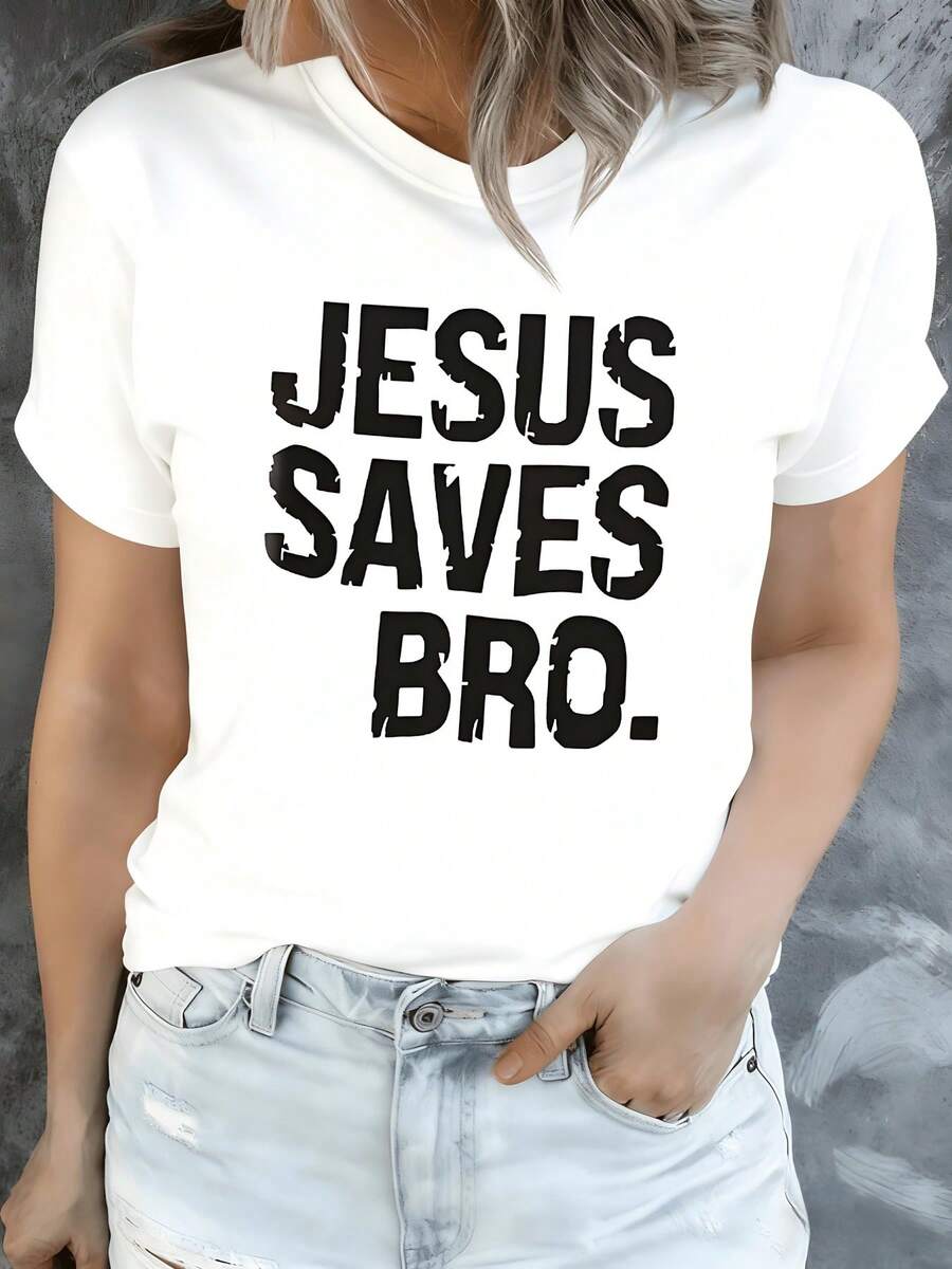 Mensaje inspirador que expresa fe esperanza y salvación con letras grandes oscuras que transmiten fuerza y convicción en un estilo moderno y positivo camiseta de mujer casual cómoda para uso diario y momentos de reflexión - Blanco - Ver 1