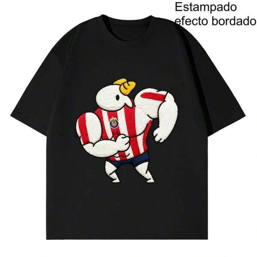 Camisetas Pareja con Cabra Musculosa, Estampado Efecto Bordado (No Real) - Negro - Ver 1