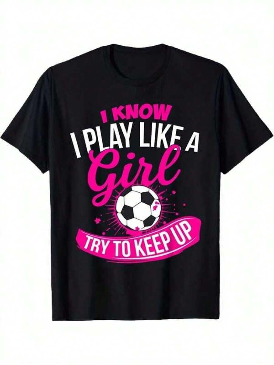 Frase motivadora sobre la pasión femenina por el fútbol con balón y mensaje de empoderamiento para la Copa Mundial 2026 camiseta para mujer casual deportiva - Negro - Ver 1