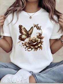 Oferta por tiempo limitado, cantidad limitada disponible,  relámpago, camisas de mujer, camisetas de mujer Camiseta de mujer con estampado divertido, informal, de manga corta, cuello redondo, corte holgado, lavable a máquina para mayor comodidad en cualquier estación, estilo casual y holgado, estampado duradero, perfecta para regalos navideños. - Blanco - Ver 11