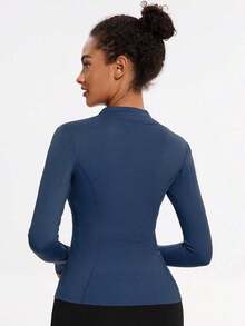 2026 VUTRU Women's Slim Fit Sports Jacket With Thumbholes And High Collar, Spring - 海軍藍 - 查看 2