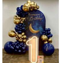 102 piezas Conjunto de arco de globos azul marino con decoración de estrellas, globos de látex azul marino, dorados y de tamaños surtidos, adecuado para niños, niñas, graduación, cumpleaños, decoración de fiesta de aniversario en 2026 - Multicolor - Ver 3