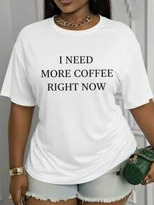 Suave, transpirable y ligera para comodidad durante todo el día. Camiseta de manga corta con cuello redondo y estampado con el diseño "Necesito más café".Este elegante y versátil top cuenta con un cuello redondo informal, tela suave y elástica, es lavable a máquina y es adecuado para todas las estaciones, lo que lo convierte en un artículo imprescindible en cualquier guardarropa moderno. - Blanco - Ver 12