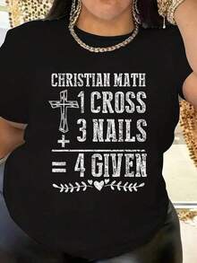 Camiseta única Christian Math con diseño inspirador que destaca 1 cruz 3 clavos y 4 perdones perfecta para amantes de la fe y estilo Y2K ideal para cualquier ocasión resalta tu personalidad y mensaje con esta prenda de moda imprescindible en tu armario - Negro - Ver 1