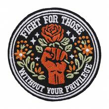 RHUAGYP 1pc "Speak Up For The Vulnerable" Round Embroidered Patch, Rose & Fist Design, Iron-On Or Sew-On, Suitable For Jacket, Canvas Bag And Hat Decoration - Multicolor - View 12