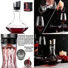 Decantador de vino jarra de vino tinto decantador con aireador integrado 100% vidrio soplado a mano sin plomo con tapa de acero inoxidable filtro regalos de vino para hombres - Transparente - Ver 1
