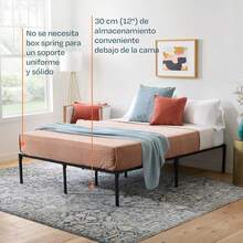 Linenspa - Twin Bed Frame With Storage - Folding Steel Frame For Easy Assembly - Sturdy Steel Bed - For Any Bedroom RBL5 - 米色 - 查看 3