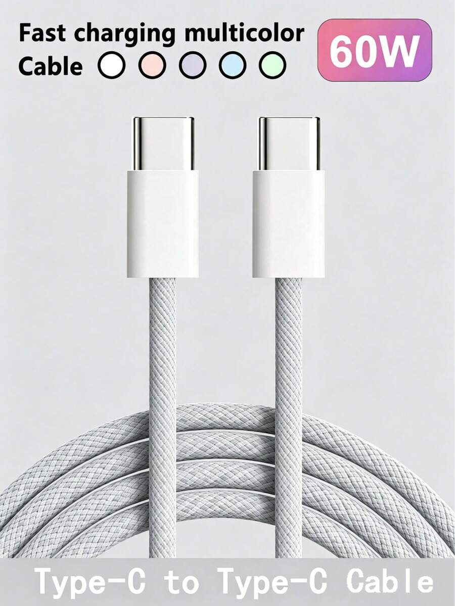 2pcs 60W USB-C To USB-C Fast Charging Data Cable, Compatible With IPhone 15/16 Pro/Pro Plus/Pro Max, Galaxy S25 S24 S23 S22 S21 S20 Ultra S10 And All Android Devices