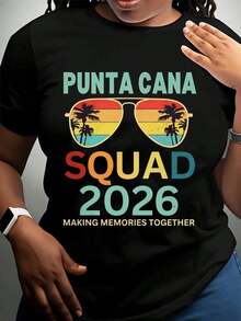 1 pieza Camiseta "Punta Cana Squad 2026 Making Memories Together Tropical Vacation" para Mujer y Hombre, Regalo para Viajes en Grupo, Atuendo para Fiesta de Playa de Verano, 180g Algodón 100%. - Negro - Ver 2