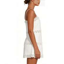 Floral Print Mini Dress Spaghetti Strap Lace Trim A Line Dress Cute Summer Outfit For Women - 白色 - 查看 4