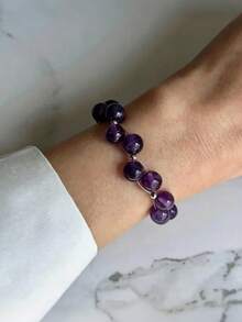 Pulsera de amatista tejida a mano, pulsera de cuentas de piedra preciosa natural púrpura, joyería elegante de uso diario - Amatista - Ver 2