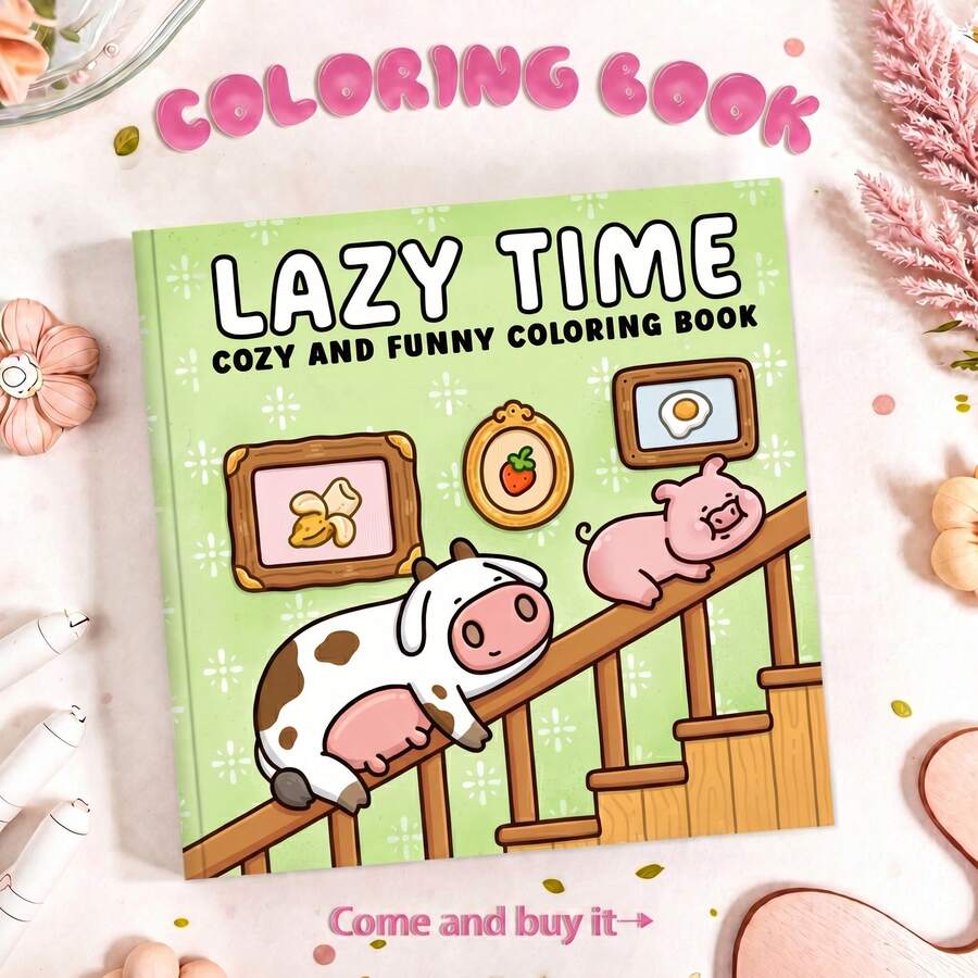 1 buah Buku Mewarnai Hewan Nyaman Slouchy Time: Hewan Ternak Lucu yang Santai, Desain Sederhana dan Mudah, Cocok untuk Dewasa dan Remaja, Sempurna untuk Relaksasi Musim Panas - Beraneka warna - View 1