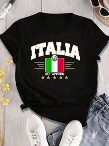 Camiseta Casual Unisex Nueva y Popular 2026, Camiseta de Fútbol Mundial Italia 2026, Camiseta Unisex para el Día del Partido Internacional, Regalo para Aficionados al Fútbol, Camiseta Divertida Estampada de Cuello Redondo y Manga Corta, Adecuada para: Eventos Deportivos/Fiestas Navideñas/Salidas/Deportes y Otros Regalos Festivos - Negro - Ver 1