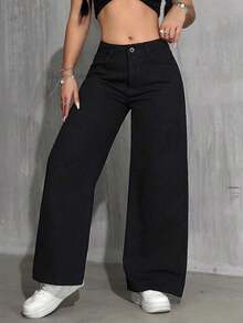 2026 Pantalones para mujer Mezclilla mujer Vaqueros de pierna ancha sexis e informales para mujer con cierre de botón y cremallera, muy elásticos pantalones de dama mezclilla - Negro - Ver 3