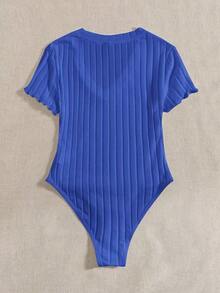 Body De Punto Acanalado Sólido Con Cuello En V Para El Verano - azul real - Ver 2