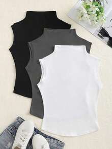 Camiseta sin mangas casual de mujer con cuello de pie - Multicolor 14 - Ver 5