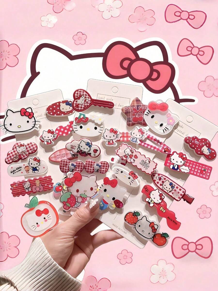 Sanrio 10件/1件裝可愛 Hello Kitty 女用髮夾套組，多功能髮飾，髮護理髮夾系列，適合學生，適用派對、節日與日常配戴，情人節、聖誕節、婚禮派對禮物