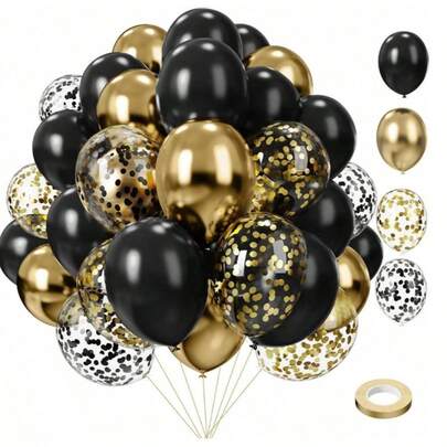 75Pcs Black And Metallic Gold Balloon Black Gold Balloon Party Decorations 12in And 5in Black Gold Latex Party Balloon For Black And Gold Birthday Decorations Wedding Anniversary Graduation Retirement Party Decorations, Christmas