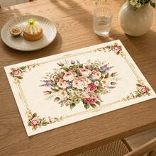 1 pieza Mantel individual de lino con estampado floral, tapete para desayuno, posavasos de café, base para tazón, accesorio de cocina, fácil de limpiar, apto para el hogar, restaurante, decoración del comedor, regalo festivo, regalo para amigos, juego de múltiples piezas - Multicolor - Ver 5