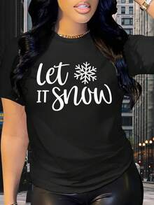 Suave, transpirable y ligera para comodidad durante todo el día. Camiseta casual de manga corta para mujer, con estampado "Let It Snow" - un imprescindible para el verano, fácil de lavar, de corte holgado, adecuada para el ocio del fin de semana, material suave, diseño divertido, un artículo imprescindible para mujeres que aman divertirse. Cuello redondo clásico con un corte relajado que favorece todas las formas del cuerpo y es fácil de combinar con jeans, shorts y leggings. - Blanco - Ver 9