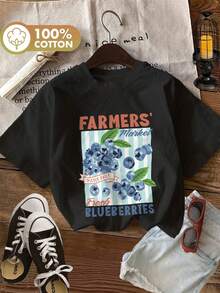 Una camiseta de manga corta para mujer, moderna, a la moda, retro, casual y holgada, adecuada para actividades al aire libre en primavera y verano.Camiseta de verano para mujer con estilo retro, rayas azuladas, estampado de mercado de agricultores, para uso diario casual, cuello redondo, manga corta.blusas para mujer,blusas casuales para dama,tops,, mujer premium,y2k,playeras de mujer curvy,ofertas y liquidaciones ropa mujer,playeras deportivas para mujer,,playeras de hombre, mujer,blusas>elegante ZYQK - Negro - Ver 8