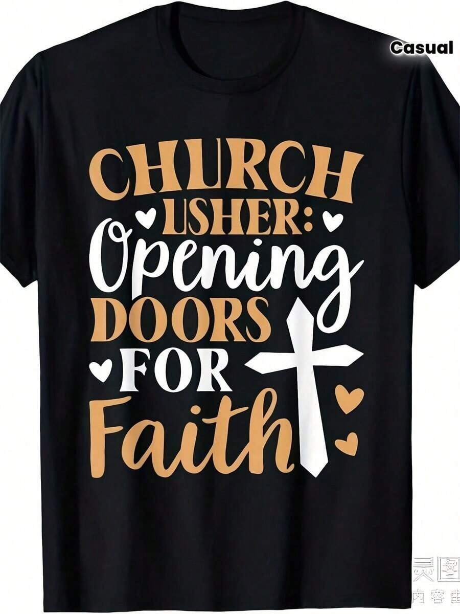Camiseta única con diseño Y2K mensaje inspirador Abriendo puertas para la fe perfecta para quienes creen en el poder de la comunidad y la espiritualidad ideal para el uso diario y ocasiones especiales destaca por su estilo moderno y atractivo únete a la hoy mismo - Negro - Ver 1
