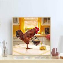 5D Diamond Painting Kit With Rooster Pouring Tea Pattern, Full Round Diamond Painting, Home Decor Handcraft Gift - View 12