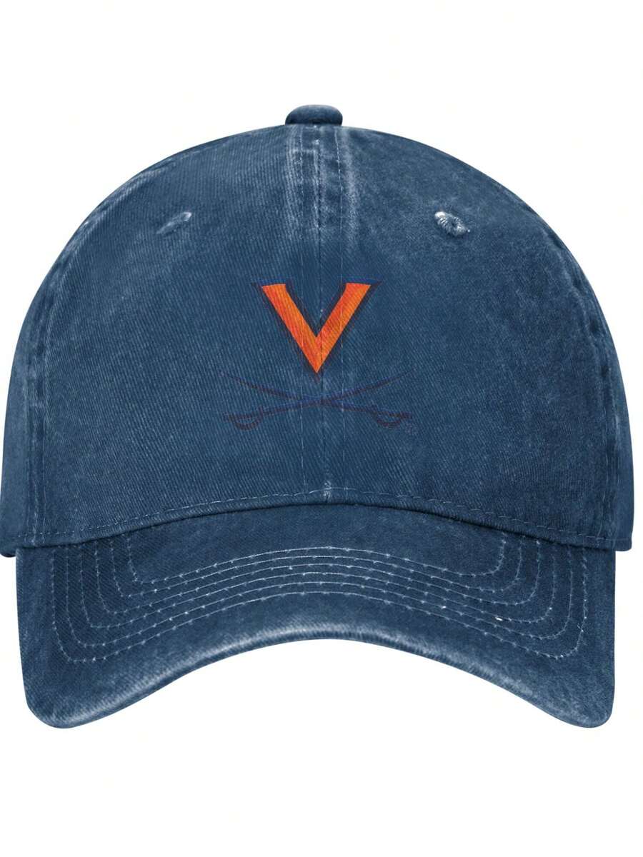 Virginia Cavaliers Logo & Crossed Swords Washed Denim Baseball Cap,Classic Curved Brim Hat,Women Hats,Vintage Distressed Washed Denim Dad Hat,Fashion Baseball Cap,Trucker Hats For Women Man - Màu xanh hải quân - Xem 1