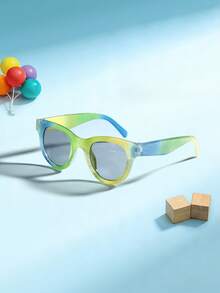 1 pieza Gafas de moda redondas personalizadas con purpurina retro para niños y niñas de 6-10 años, montura de policarbonato ligera, lentes con tinte suave, adecuadas para juegos al aire libre en vacaciones con estuche para gafas - Multicolor - Ver 9