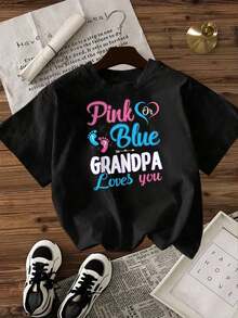 Camiseta de Mujer Casual con Cuello Redondo, Opciones en Negro y Blanco, Rosa y Azul, Estampado 'Grandpa Loves You', Camisetas con Gráficos Lindos, Tops de Verano para Mujer, Camisetas de Uso Diario, Camisetas Gráficas de Verano, Conjuntos de Verano para Mujer, Camisetas Cortas para Mujer, Tops para Mujer, Ropa Linda de Algodón Vintage para Mujer, Playera Holgada para Mujer - Negro - Ver 2