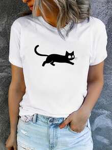 Camiseta de manga corta con cuello redondo para mujer, estampada, moderna y casual, lavable a máquina, ajuste cómodo, estampado plano 2D Blusas Para Mujer Casual. - Blanco_01 - Ver 7