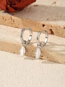 MODIAN 1CT Marquise Cut Moissanite 925 Sterling Sliver Charming Lab Diamond Swing Hoop Earrings For Women Dating Fine Jewelry 1 Sold - Silver - View 9