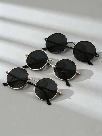 1pc/3pcs Round Metal Frame Men's Fashion Glasses, Fashionable Eyewear For Outdoor & Daily Use