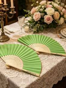客製化文字LOGO綠色婚禮扇，婚禮伴手禮，婚禮伴手禮扇，婚禮派對伴手禮，新娘派對伴手禮，摺疊手扇，大宗手扇，夏季扇，歐式紙質新娘派對禮物 - 綠色 - 查看 2