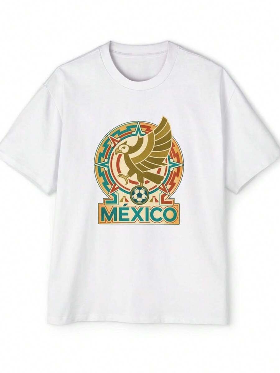 Camiseta con el logotipo del águila azteca de México para fútbol | Camiseta Vintage de Fútbol Mexicano - Negro - Ver 1
