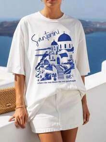 Camisetas Gráficas: Elegante Camiseta de Cuello Redondo con Estampado de Letras de Anime para Mujer |     Diseño Sencillo, Sensación Cómoda, Versátil para Uso Casual Diario, Estilo Natural y Elegante, Imprescindible para Fiestas de Verano, Envío Local. Camiseta de Algodón Puro para Mujer, 100% Algodón, Cuello Redondo, Estampada. - Blanco - Ver 6
