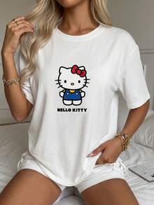 Hello Kitty 女款 T 恤睡衣，趣味上衣，度假夏季穿搭，趣味睡衣，女裝睡袍，居家休閒 Y2K 睡衣 - 白色 - 查看 4