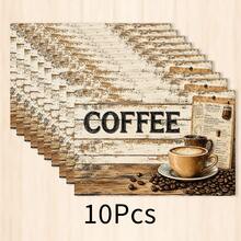 1 pieza Mantel individual de lino con estampado de café, tapete para desayuno, posavasos de café, base para tazón, accesorio de cocina, fácil de limpiar, apto para hogar, restaurante, decoración de comedor, regalo festivo, regalo para amigos, juego de múltiples piezas - Multicolor - Ver 22