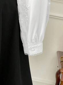DreamSkyne Blusa de manga larga con volantes, encaje jacquard y bordado de malla para mujer de talla grande, adecuada para otoño/invierno, vuelta al colegio, graduación, vacaciones, San Valentín, Navidad, festivales de música, Día de la Madre, Halloween, Acción de Gracias, Pascua, Día Nacional, bailes, citas, fiestas, bodas, salidas - Blanco - Ver 3