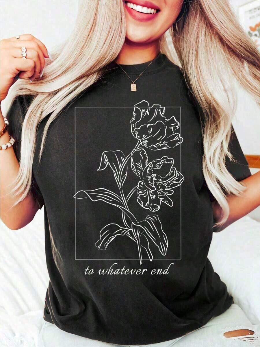 Nueva Llegada 2026, Camiseta Unisex "To Whatever End", Camiseta "Throne Of Glass", Camiseta "You Do Not Yield", Camiseta de Algodón Grueso Clásica de Manga Corta Oversize, Camiseta con Estampado Gráfico, Top Casual de Manga Corta para Mujer, Tela Suave, Transpirable, 100% Algodón, Camiseta de Uso Diario para Mujer con Estampado Gráfico. - Negro - Ver 1