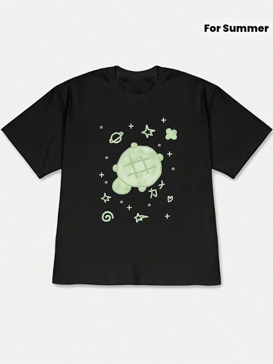Una camiseta de manga corta para mujer, moderna, a la moda, retro, casual y holgada, adecuada para actividades al aire libre en primavera y verano.El nuevo modelo primavera-verano 2026 presenta un diseño de hombros caídos, con una tortuga de estilo acuarela verde claro (con decoración a cuadros) + elementos decorativos de estrella/planeta/hoja de trébol + ilustración con la combinación de caracteres "force".Esta camiseta de manga corta tiene un estilo japonés fresco y lindo, es cómoda y agradable al tacto, y es adecuada para salidas diarias para los amantes del estilo japonés fresco y lindo.blusas para mujer,blusas casuales para dama,tops,, mujer premium,y2k,playeras de mujer curvy,ofertas y liquidaciones ropa mujer,playeras deportivas para mujer,,playeras de hombre, mujer,blusas>elegante YF4T - Negro - Ver 1