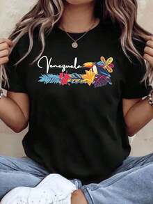 Camiseta con Estampado de Tucán Tropical y Flores para Mujer, Estilo Casual de Verano, Diseño Vibrante de Naturaleza para Vacaciones, Ropa de Playa, Regalo para Fiestas, 220g - Estilo Vintage Urbano, Unisex, Camiseta de Manga Corta de Algodón Suelto con Cuello Redondo, 100% Algodón - Negro - Ver 7