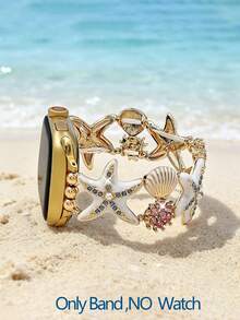 1 chiếc vòng tay co giãn bằng hợp kim kẽm đính đá hình sao biển thanh lịch, tương thích với Apple Watch 38mm 40mm 41mm 42mm 44mm 45mm 49mm S10 42mm, vòng tay kim loại hình vỏ sò sứa kiểu đại dương, tương thích với Series 11 Ultra 3 SE3 Ultra 2 S10 SE2 9 8 7 SE 6 5 4 3 2 1, dây đeo đồng hồ thông minh, dây đeo thời trang cá tính độc đáo, thích hợp cho tiệc tùng, tiệc chiêu đãi, quà tặng Ngày Valentine/Ngày của Mẹ. - Nhiều màu - Xem 9