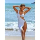 Conjunto de bikini blanco sin tirantes de tres piezas