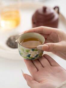 1/2/4/6pcs Camellia Ceramic Tea Cups, Ru Kiln Floral Ceramic Mugs, Water Cups, Coffee Cups, Suitable For Home, Gatherings, Parties, Gift Giving - Multicolor - View 12