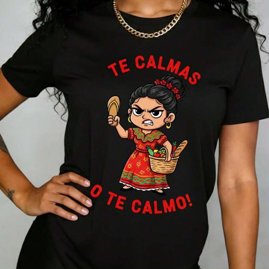 Camiseta para Mujer con Estampado de Diente y Pasta Dental, Manga Corta - Negro - Ver 1