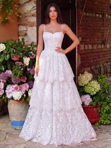Faeriesty Đầm slip ren màu trơn thanh lịch dự tiệc, du lịch - trắng - Xem 4