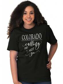 Colorado me está llamando, debo irme a viajar. Camiseta gráfica de cuello redondo para mujer, camisetas de moda, camisetas cómodas, camisetas modernas. - Negro - Ver 5