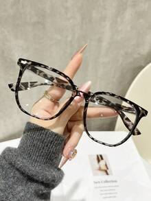 1 Pair Unisex Retro Square Leopard Print Glasses, Fashionable Vintage Style Transparent Eyewear Accessory, High-Definition Lenses, Suitable For Women, Perfect For Daily Wear, School, And Office. - Clear - View 5