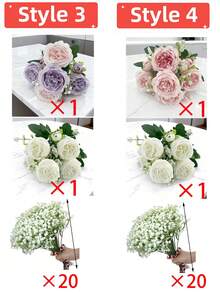 22pcs Artificial Peony Flowers With Baby's Breath, Mixed White And Pink Peonies And Baby's Breath, Suitable For Home Decor, Photography Props, Wedding Decoration, Bridal Bouquet, Valentine's Day, Holiday Decoration, Artificial Flowers, Spring Decor, Home And Office Decoration, Floral Arrangement, Artificial Centerpiece, Outdoor Garden And Yard Decor, Wedding Birthday Bride Gift Party Decoration, Mother's Day Gift - Multicolor - View 19
